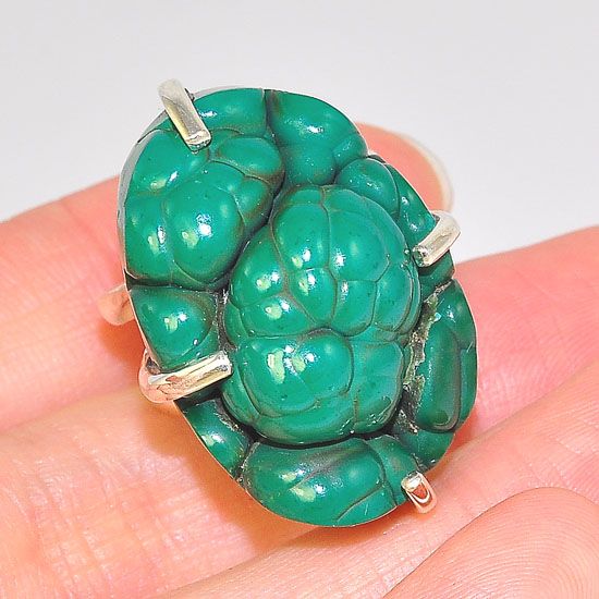 Sterling Silver Malachite Nugget Cluster Rock Ring