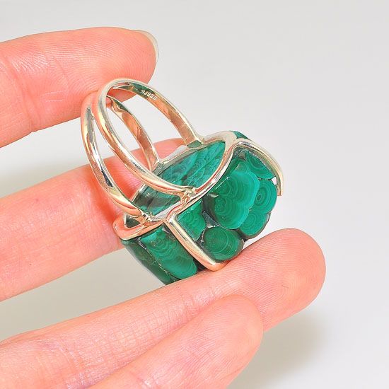 Sterling Silver Malachite Nugget Cluster Rock Ring