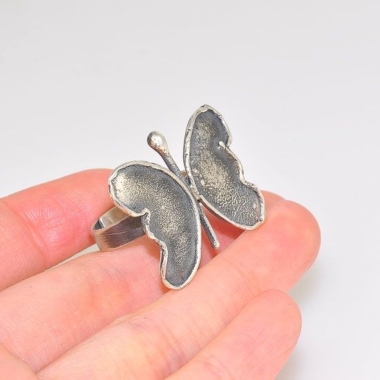 Oxidized Sterling Silver Textured Butterfly Ring