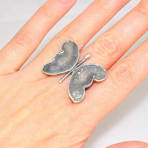 Oxidized Sterling Silver Textured Butterfly Ring