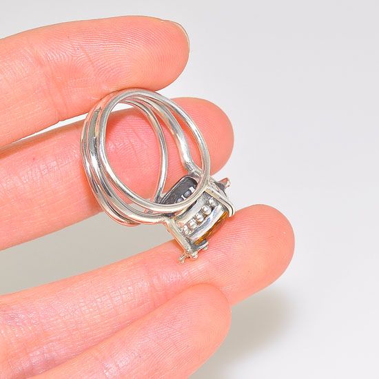 Sterling Silver Diamond Shaped Citrine Triple-Band Ring