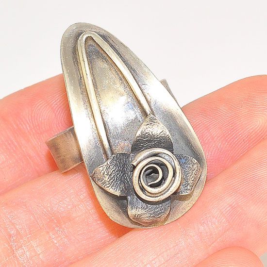 Oxidized Sterling Silver Flower Hair Pin Vintage Ring
