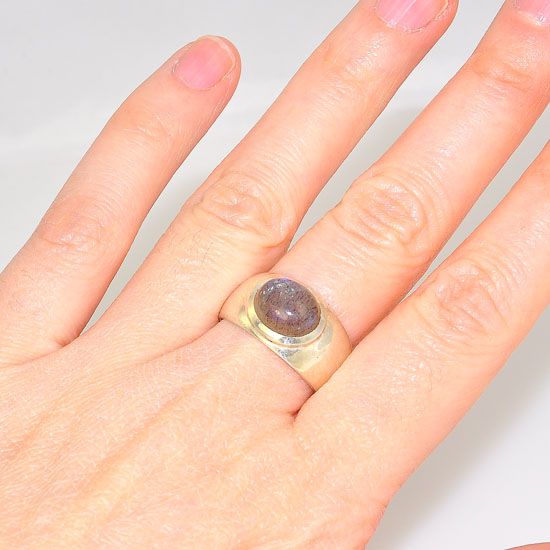 Sterling Silver Power Band Shimmering Labradorite Oval Ring