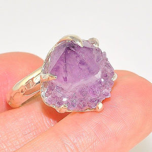 Sterling Silver Amethyst Crystal Prong Ring