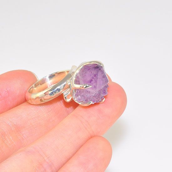 Sterling Silver Amethyst Crystal Prong Ring