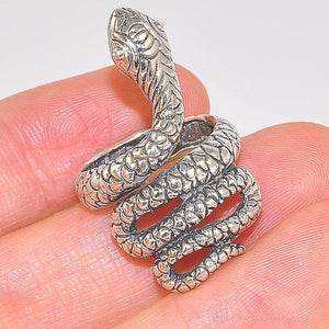 Sterling Silver Tibetan Carved Coiled Snake Ring