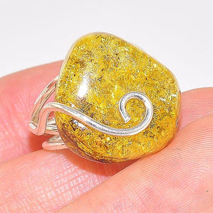 Sterling Silver Baltic Butterscotch Amber Coil Wire Ring