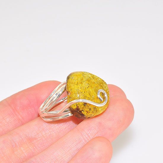 Sterling Silver Baltic Butterscotch Amber Coil Wire Ring