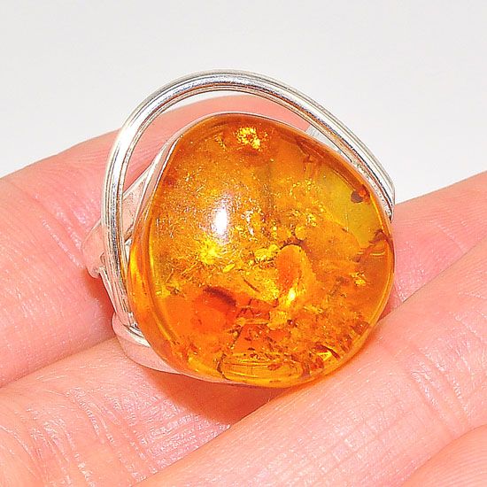 Sterling Silver Baltic Honey Amber Wire Encircled Ring