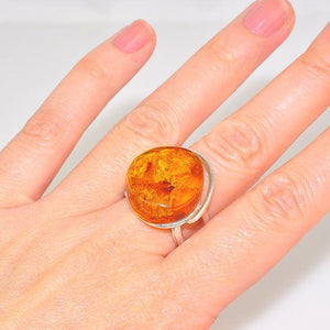 Sterling Silver Baltic Honey Amber Wire Encircled Ring