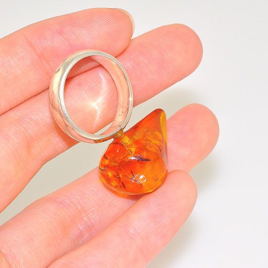 Sterling Silver Baltic Honey Amber Raindrop Nugget Unique Ring