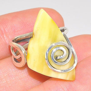 Sterling Silver Baltic Butterscotch Amber Triangular Ring