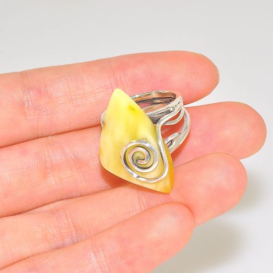Sterling Silver Baltic Butterscotch Amber Triangular Ring