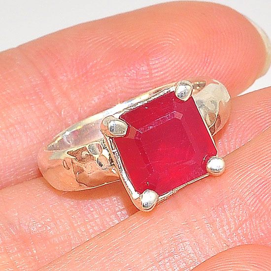 Sterling Silver Sophisticated Ruby Square Cut Ring