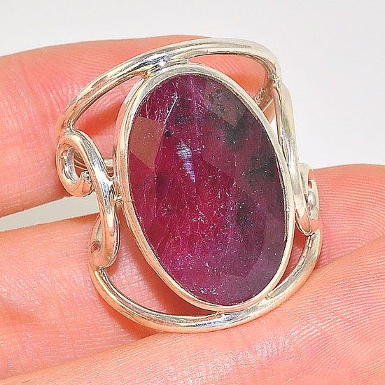 Sterling Silver Romantic Ruby Oval Cuff Ring