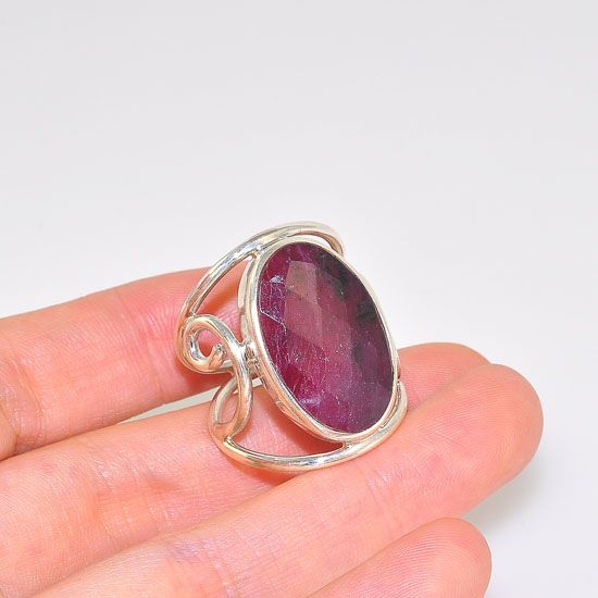 Sterling Silver Romantic Ruby Oval Cuff Ring