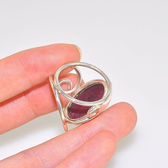 Sterling Silver Romantic Ruby Oval Cuff Ring