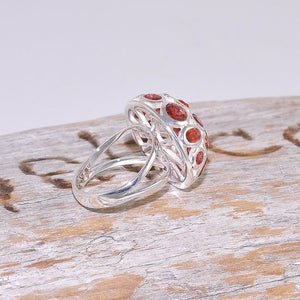 Sterling Silver Faceted Garnet Jeweled Bubble Medallion Ring