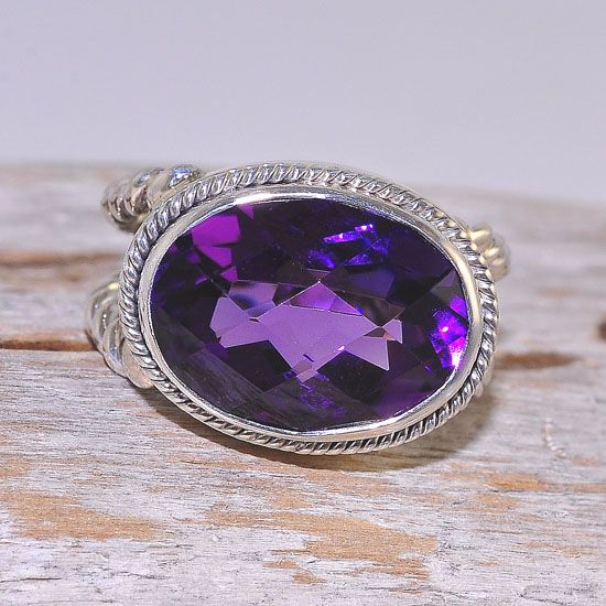 Sterling Silver Amethyst Oval Faceted Gemstone and Braided Band Ring (Size 5.5)