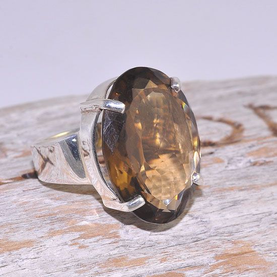 Sterling Silver Oval Smokey Quartz Gemstone Ring