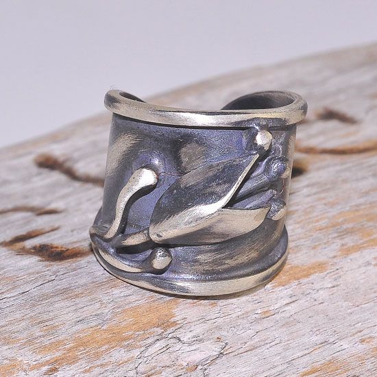 Oxidized Sterling Silver Tulip Carved Wrap Cuff Ring