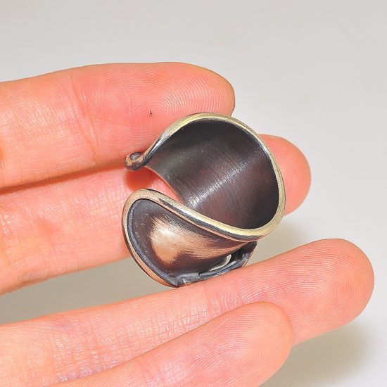 Oxidized Sterling Silver Tulip Carved Wrap Cuff Ring
