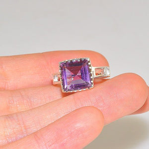 Sterling Silver Beautiful Square Cut Amethyst Ring