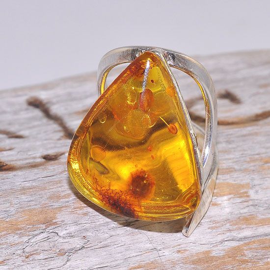 Sterling Silver Baltic Honey Amber Triangle Wrap Around Ring