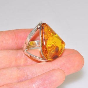 Sterling Silver Baltic Honey Amber Triangle Wrap Around Ring