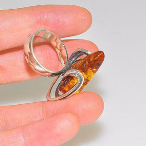 Sterling Silver Baltic Honey Amber Triangle Ring