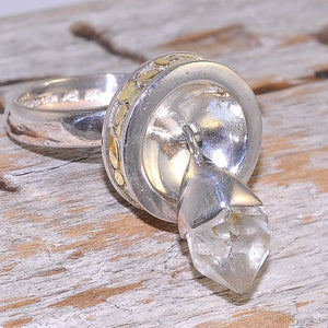 22K Gold Over Sterling Silver Clear Quartz Crystal Ring