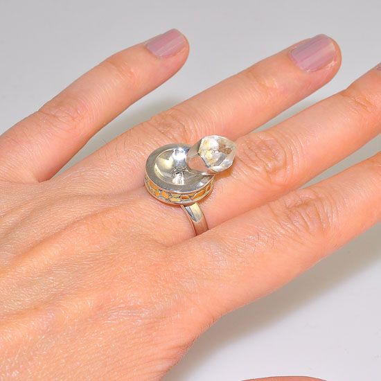 22K Gold Over Sterling Silver Clear Quartz Crystal Ring