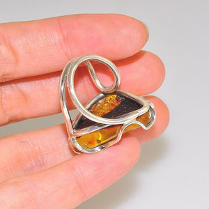 Sterling Silver Baltic Honey Amber Triangle Ring