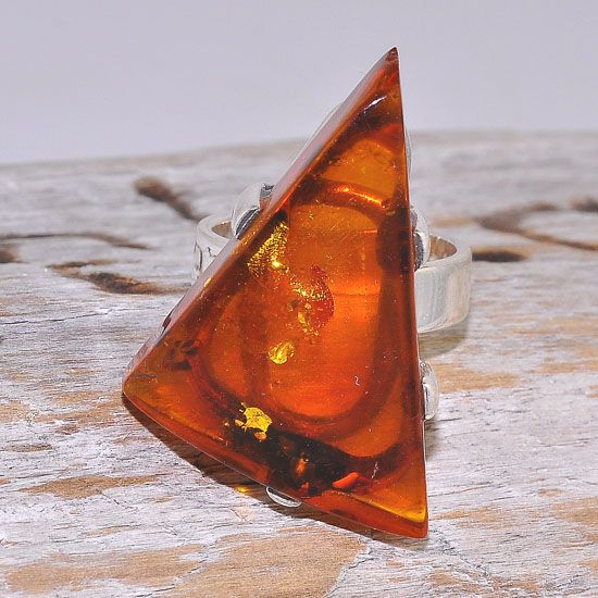 Sterling Silver Baltic Honey Amber Triangular Ring