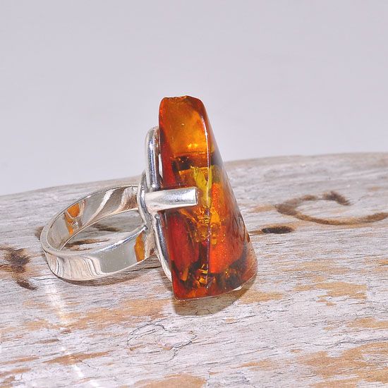 Sterling Silver Baltic Honey Amber Triangular Ring