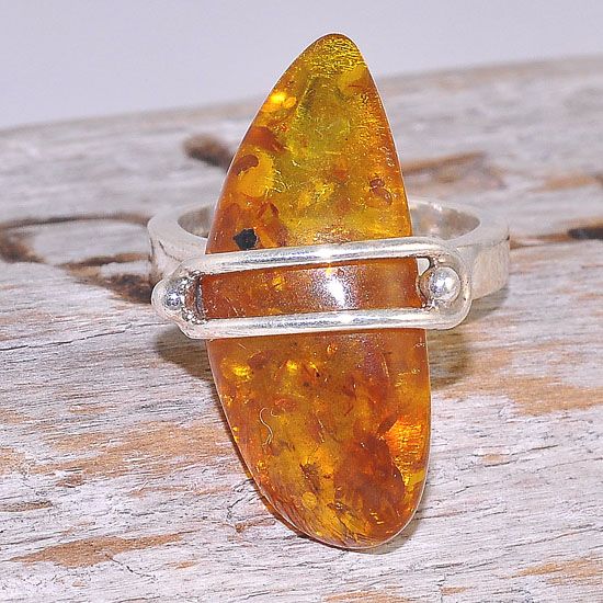 Sterling Silver Baltic Honey Amber Nugget Ring