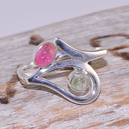 Sterling Silver Tourmaline Gemstone Abstract Design Ring