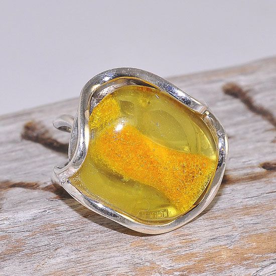 Sterling Silver Baltic Butterscotch Amber Button Ring