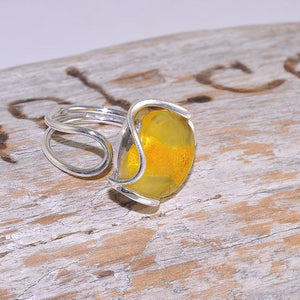 Sterling Silver Baltic Butterscotch Amber Button Ring