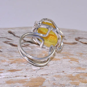 Sterling Silver Baltic Butterscotch Amber Button Ring