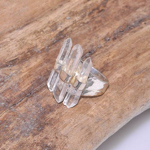 Sterling Silver Clear Quartz Crystal Bar Ring