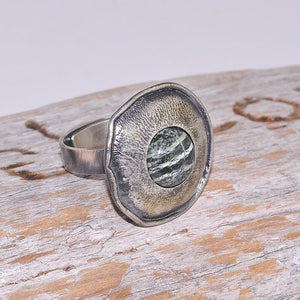 Oxidized Sterling Silver Vintage Zebra Jasper Medallion Ring