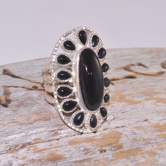 Sterling Silver India Onyx Gemstone Oval Ring