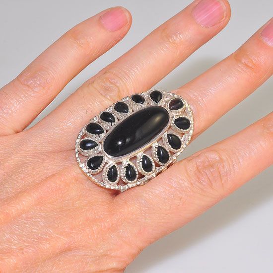 Sterling Silver India Onyx Gemstone Oval Ring