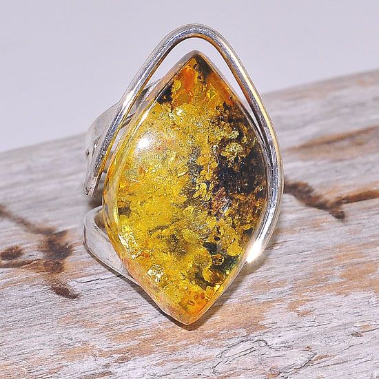 Sterling Silver Baltic Honey Amber Classic Ring