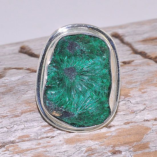 Sterling Silver Natural Crystal Malachite Gemstone Ring