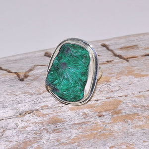 Sterling Silver Natural Crystal Malachite Gemstone Ring