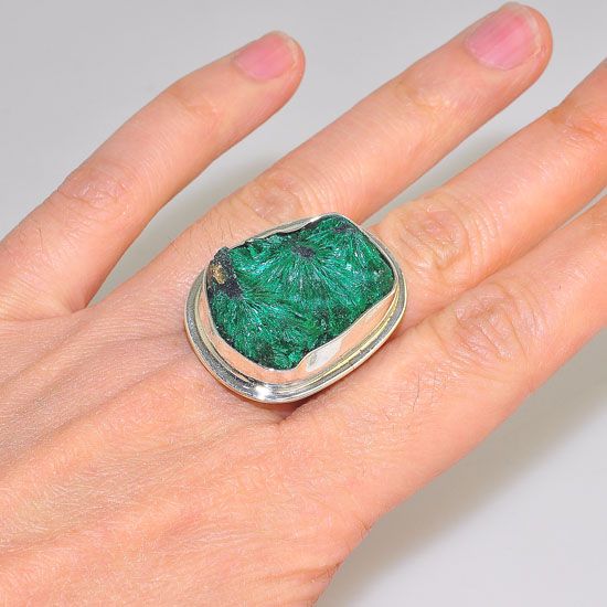 Sterling Silver Natural Crystal Malachite Gemstone Ring