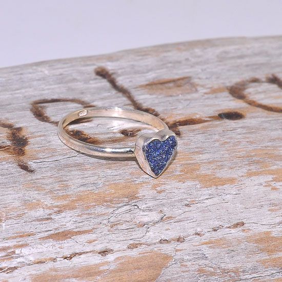 Sterling Silver Titanium Druzy Heart Shaped Delicate Ring