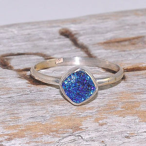 Sterling Silver Blue Titanium Druzy Delicate Ring
